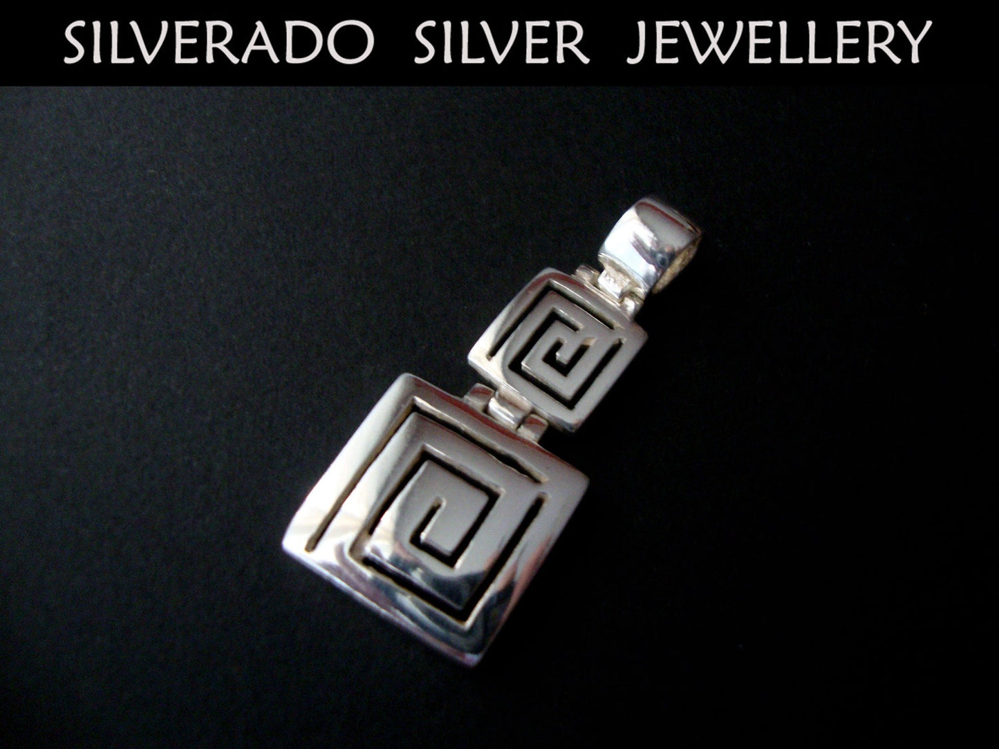 Sterling Silver 925 Ancient Greek Double Square Eternity Meander Key Pendant