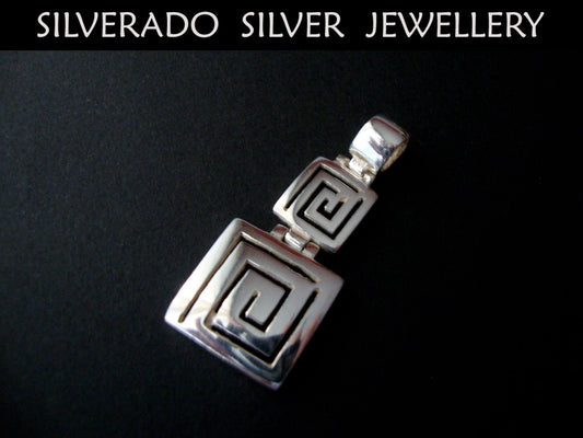 Sterling Silver 925 Ancient Greek Double Square Eternity Meander Key Pendant