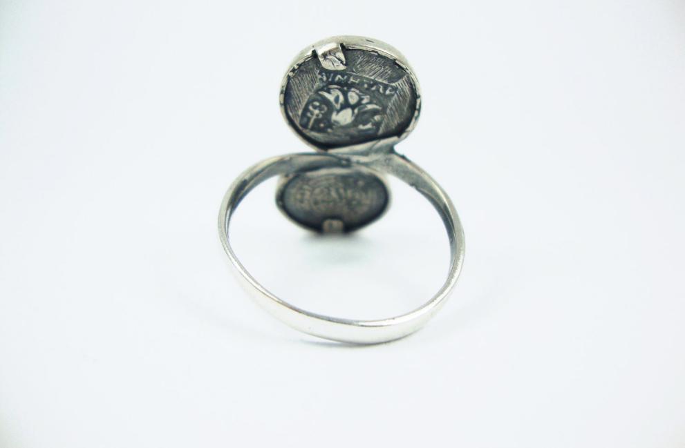 Sterling Silver 925 Ancient Greek God Helios Coin & Minoan Phaistos Disc Ring US 10 FR 62