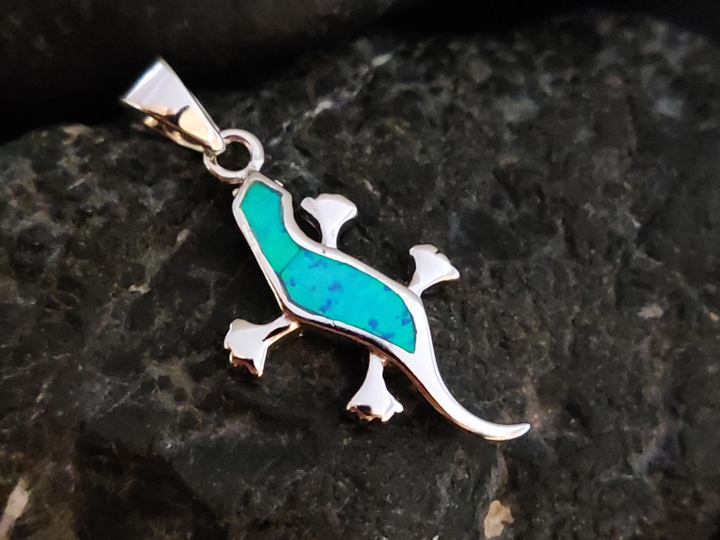 Blue Opal Silver Salamander Pendant 20x13mm