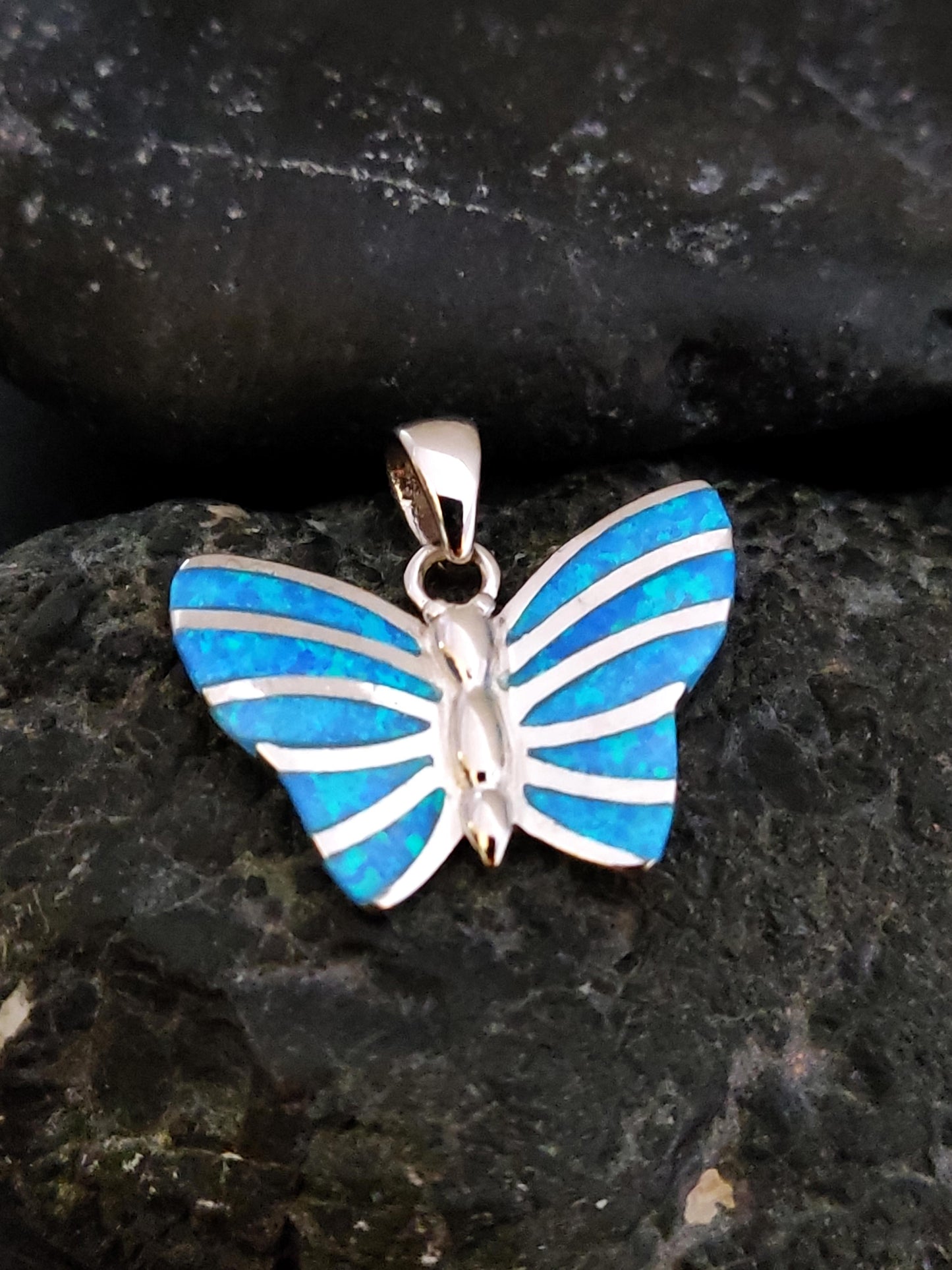 Blue Opal Butterfly Pendant