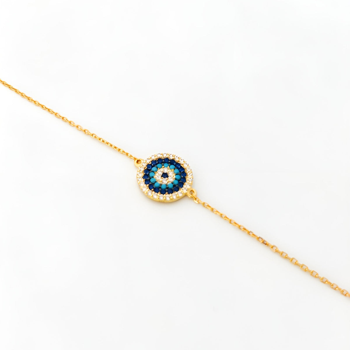 Evil Eye cubic zirconia bracelet with adjustable 17 to 20 cm chain