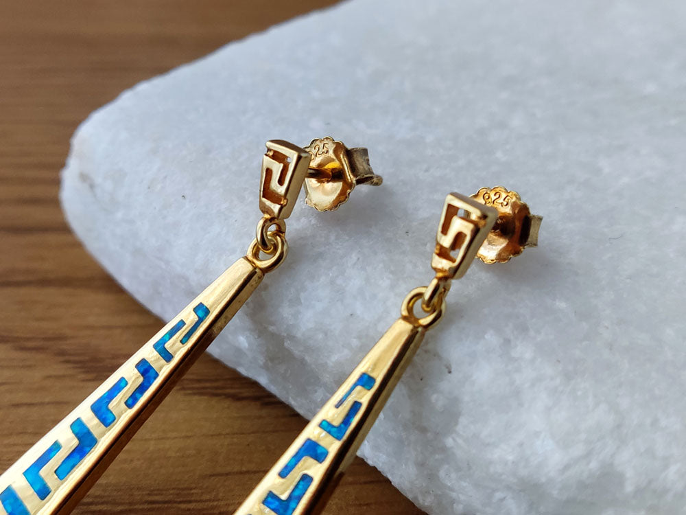 42mm sterling silver Greek Key dangle earrings