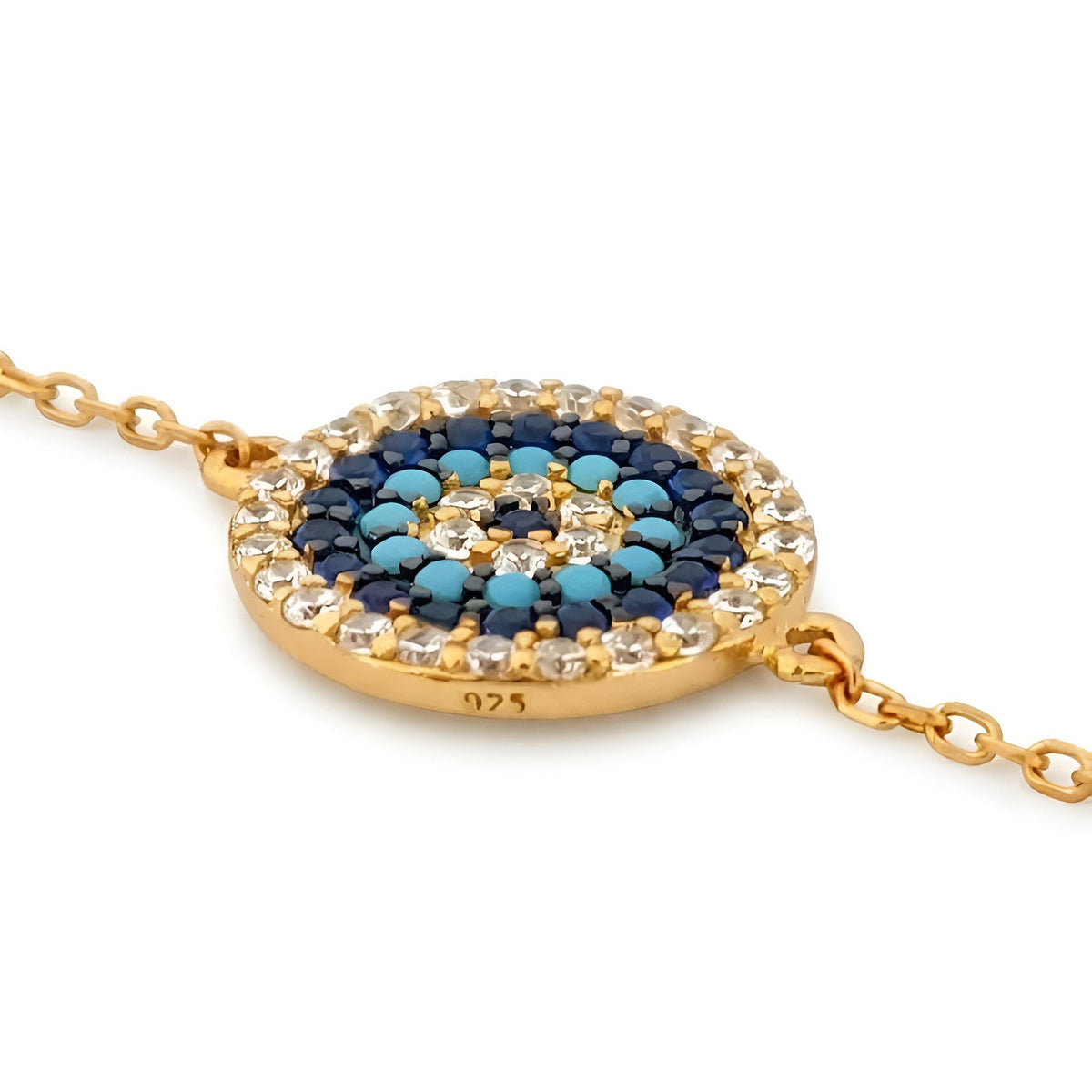 Sterling Silver 925 gold plated Evil Eye cubic zirconia chain bracelet