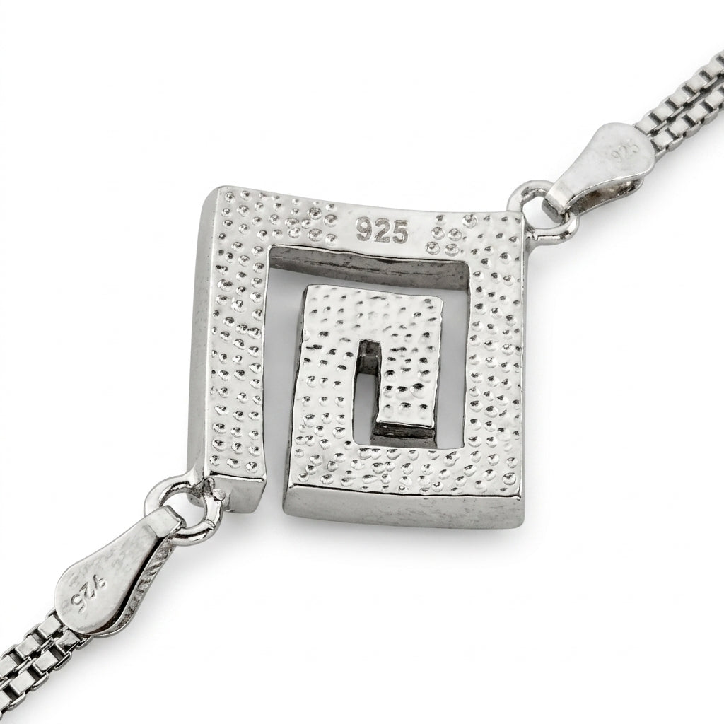 Elegant double chain silver bracelet Greek key infinity symbol 15x15mm
