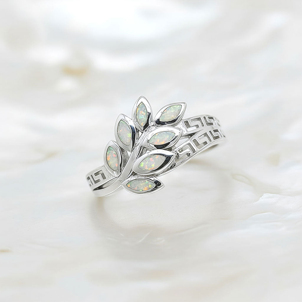 White opal gemstone ring in 925 sterling silver
