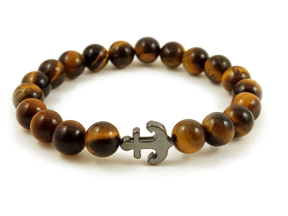 Handmade Greek Tiger Eye Stones 8mm And Hematite Anchor Bracelet