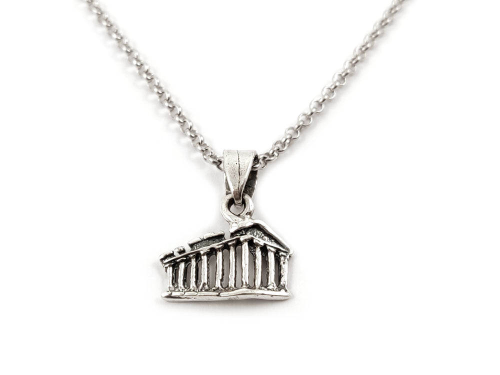 Greek Parthenon Temple Silver Chain Pendant Necklace