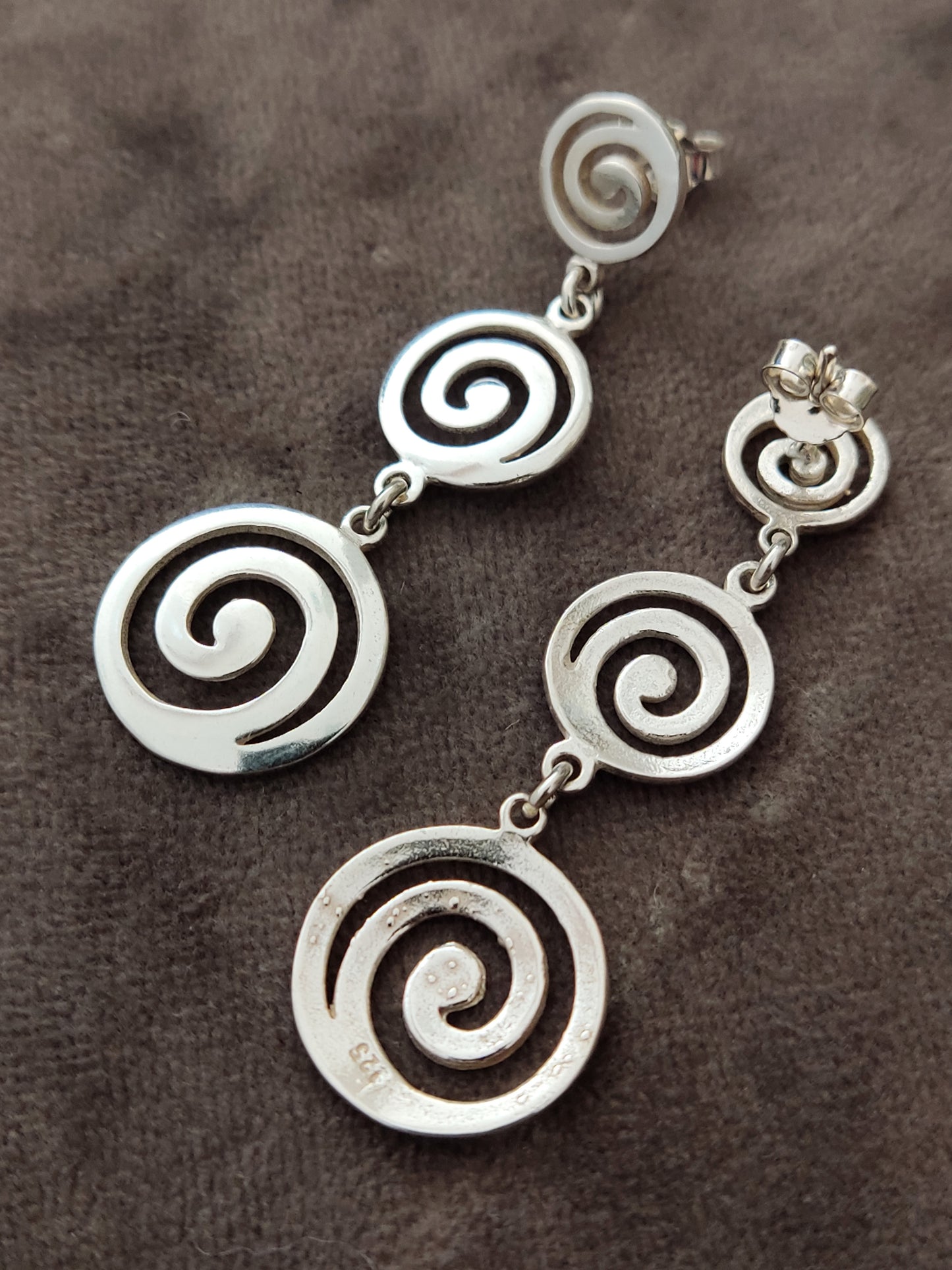 Greek Triple Spiral Gradual Dangle Silver Earrings