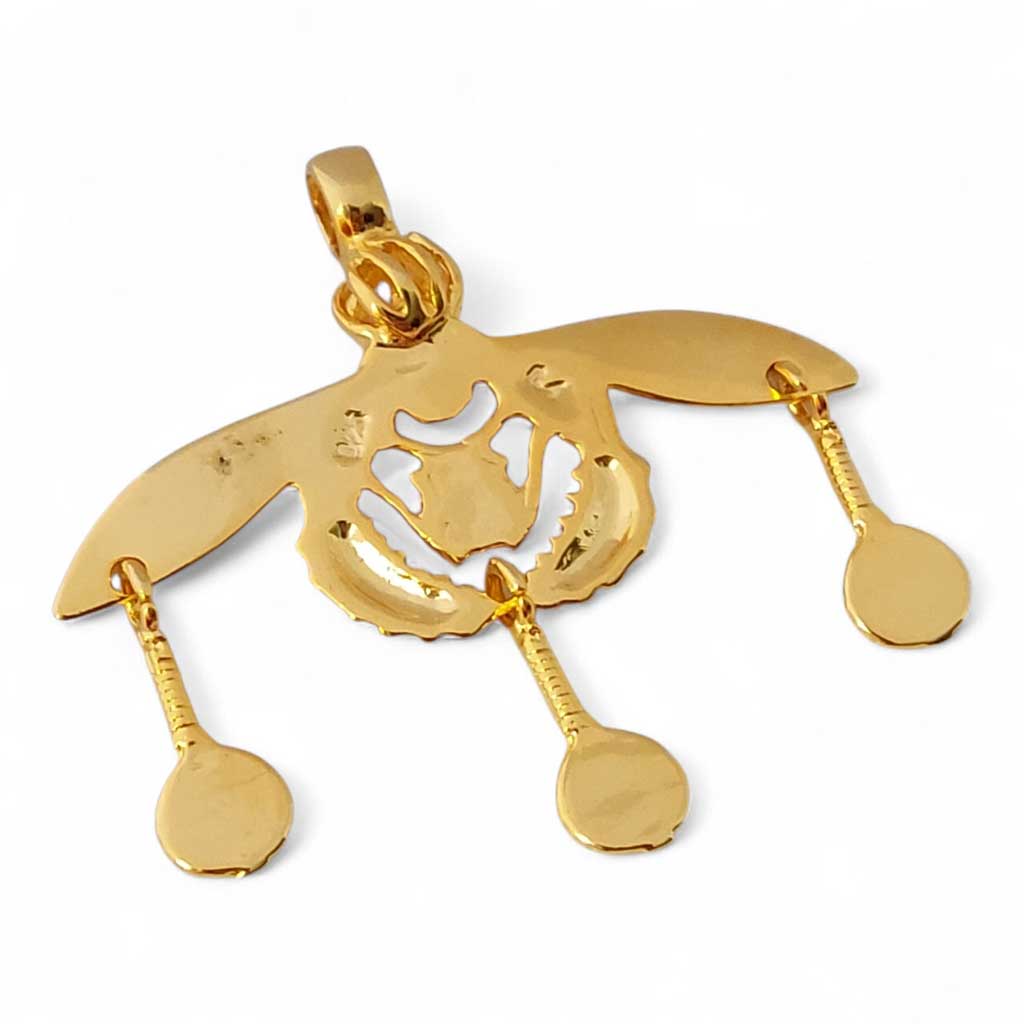 Backview of a silver malia bee pendant and gold plated for extra luxury. The 925 hallmark can be seen prooving the authenticity.