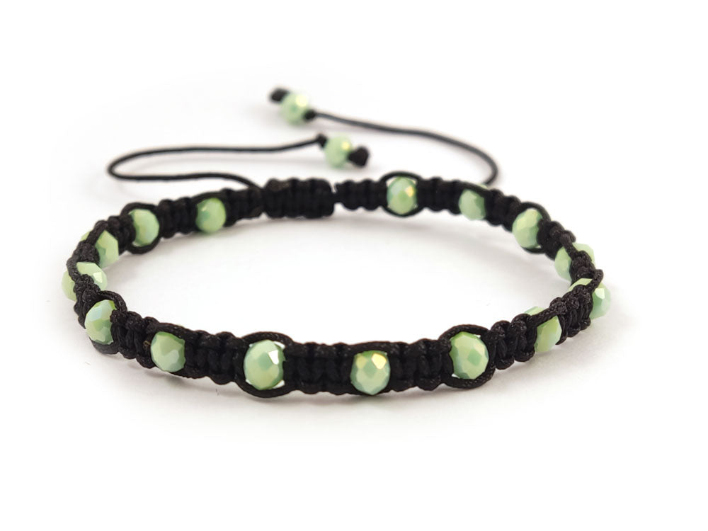Light green crystal bead Shamballa bracelet on wrist