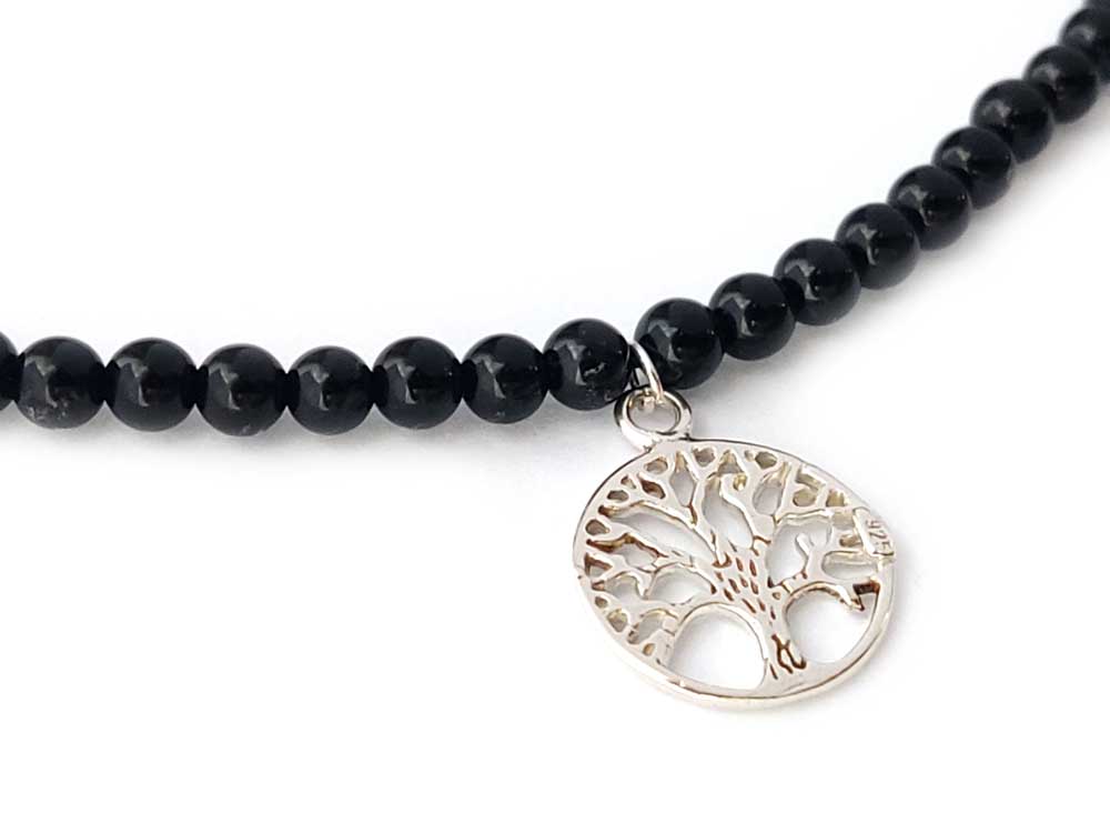 Onyx Necklace & Silver 925 Tree Of Life Pendant