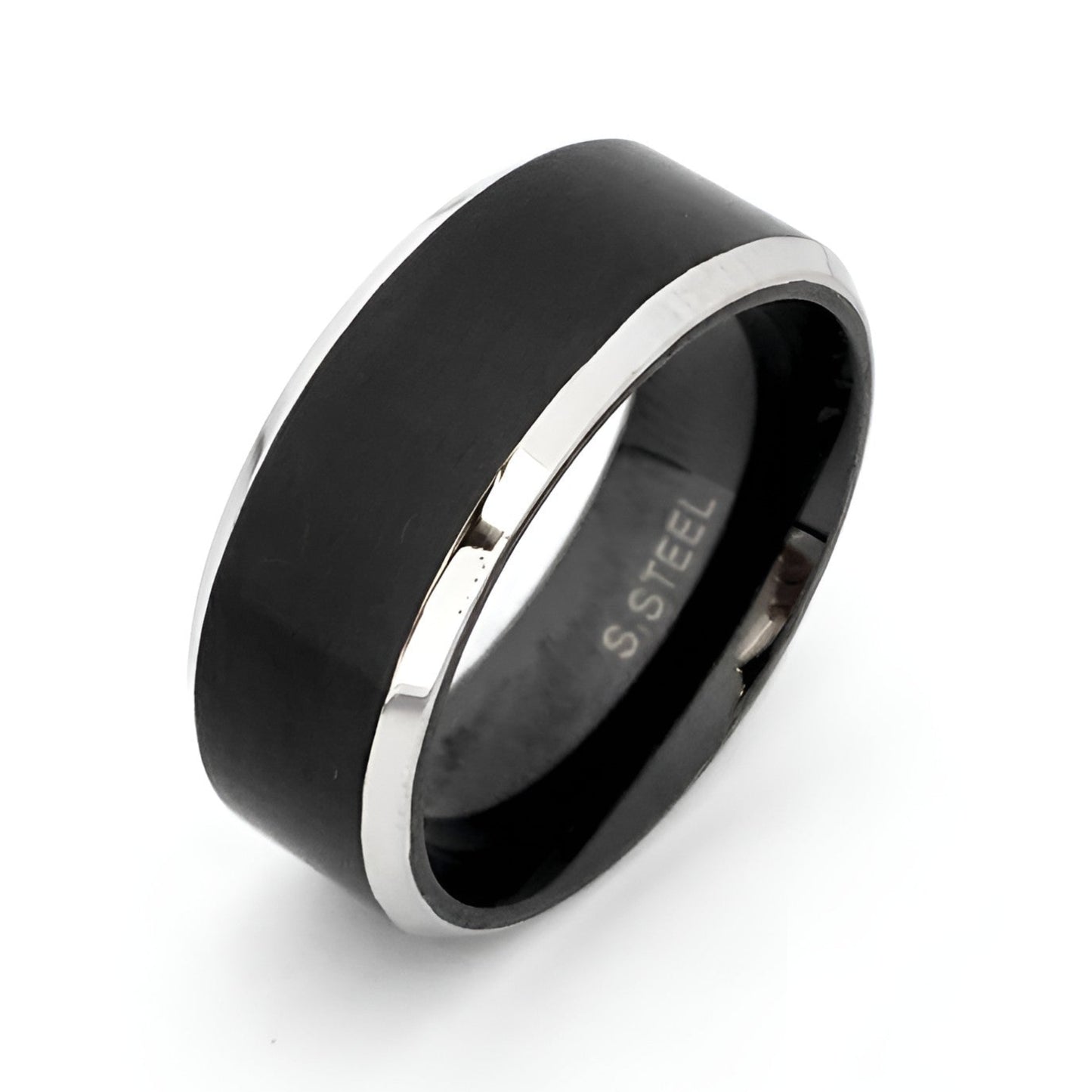 Stainless steel men's ring black and silver modern design