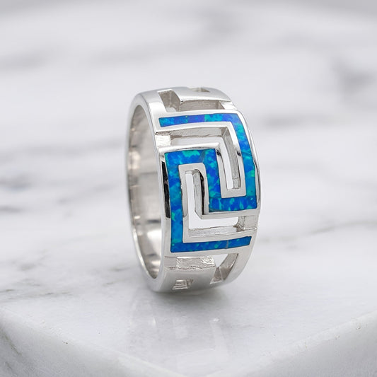 Sterling Silver 925 blue opal Greek Key gradual design jewelry