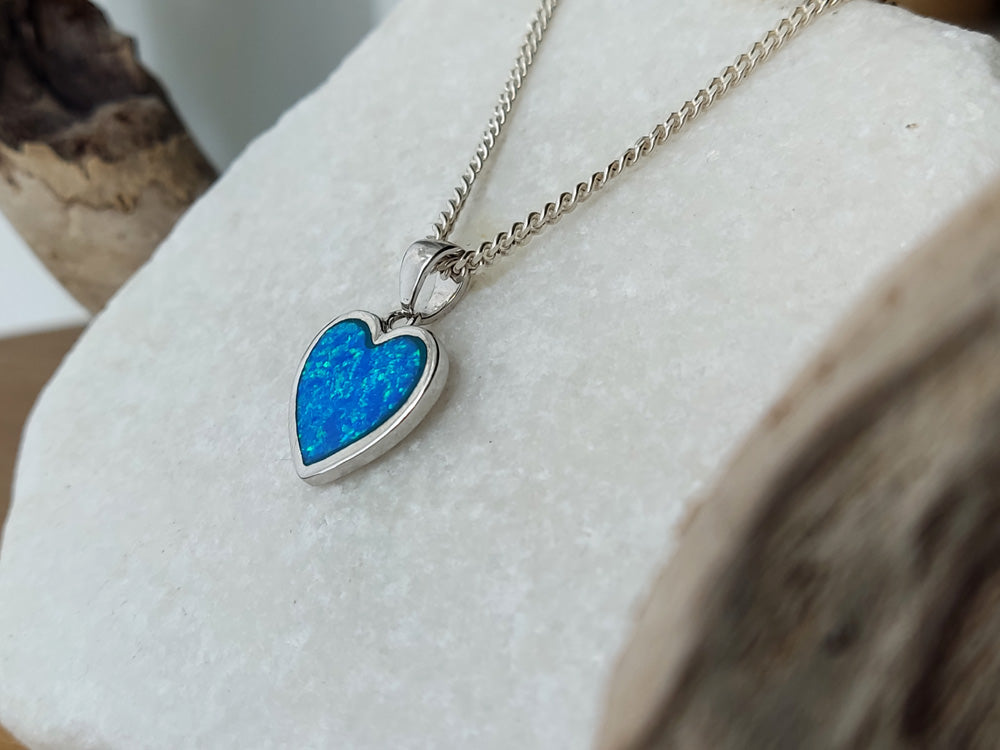 Elegant blue opal necklace heart shape