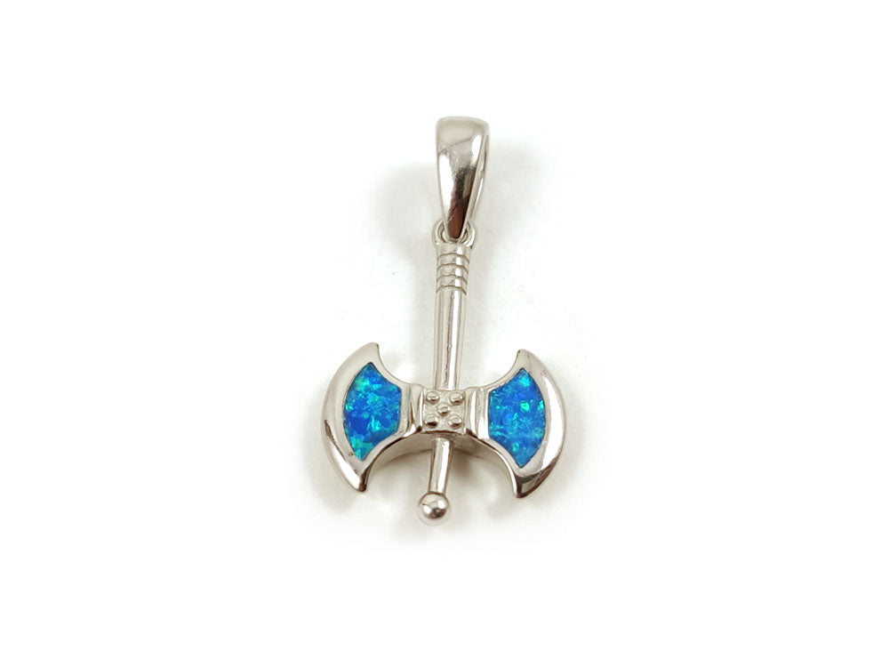 Greek Double Axe Labrys Blue Opal Silver Pendant 25x14mm