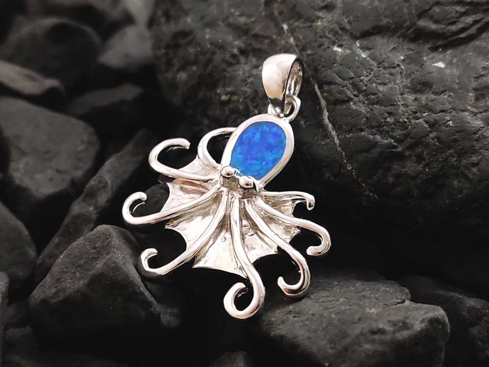 Blue opal Greek silver pendant from Greece. Free shipping included.