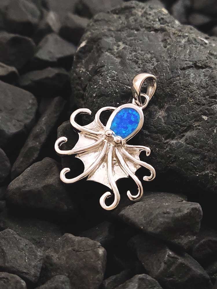 Blue Opal Octopus Silver Greek Pendant 23x25mm