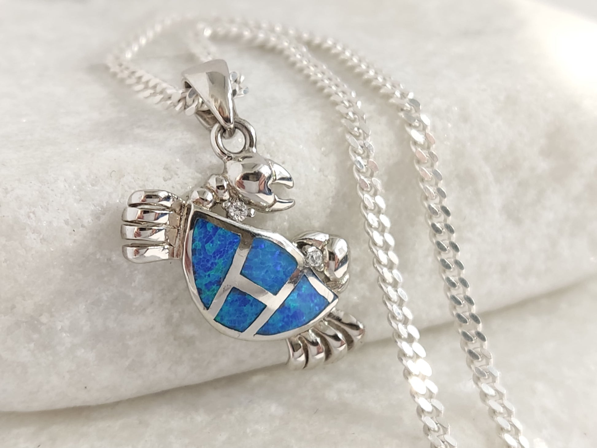 Sterling Silver 925 Blue Opal Crab Pendant front view