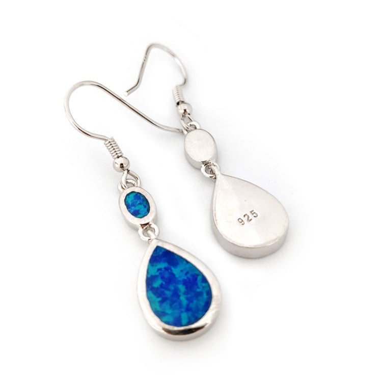 Handcrafted Greek sterling silver earrings with blue opal stones