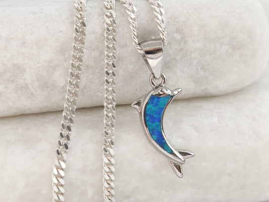 Sterling Silver 925 blue opal Greek dolphin pendant