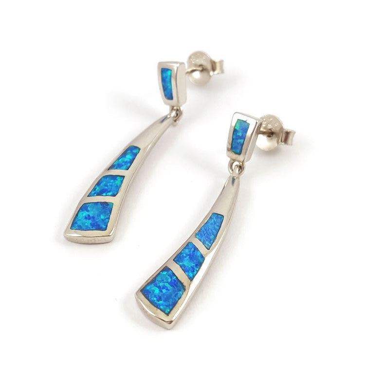 "Modern design blue opal drop earrings made in Greece"