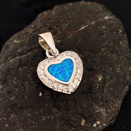 Sterling Silver 925 Blue Opal Heart Pendant handmade in Greece