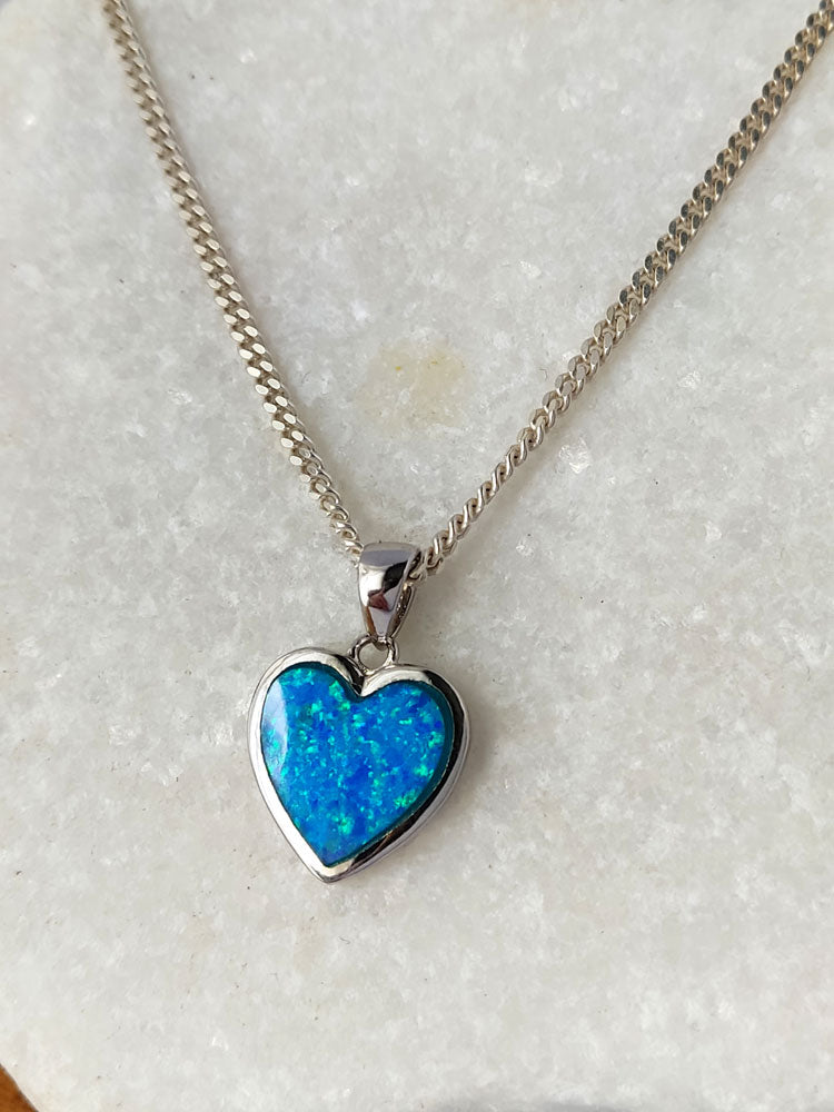 Blue opal heart jewelry gift for her