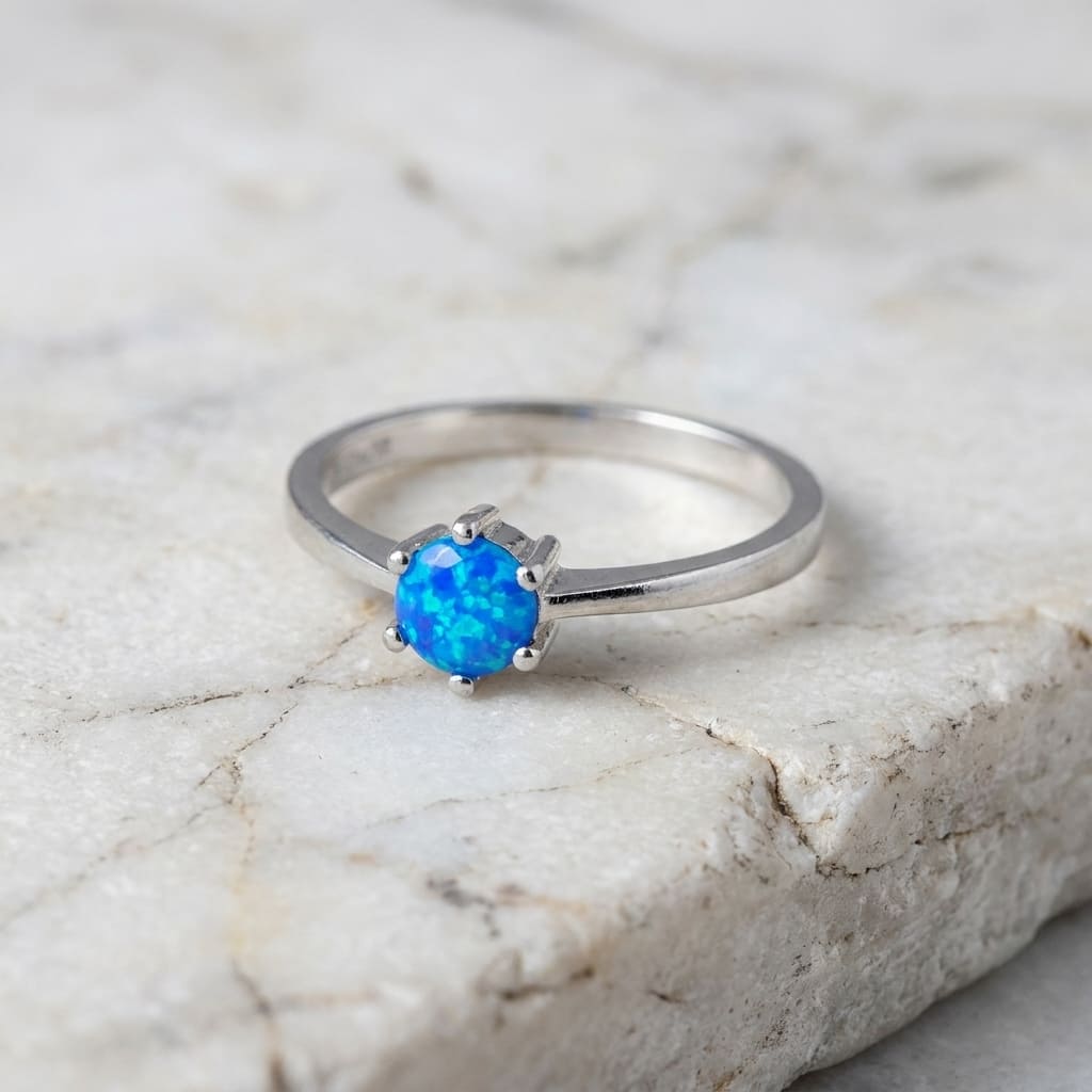 Sterling silver 925 blue opal ring close-up