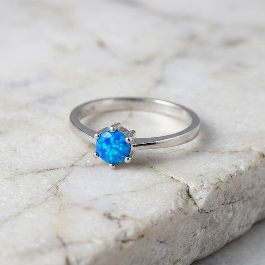 Sterling silver 925 blue opal ring close-up