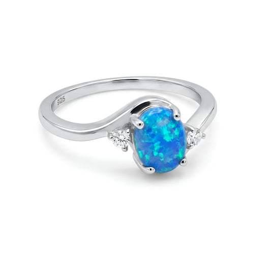 Sterling Silver 925 blue opal ring with cubic zirconia