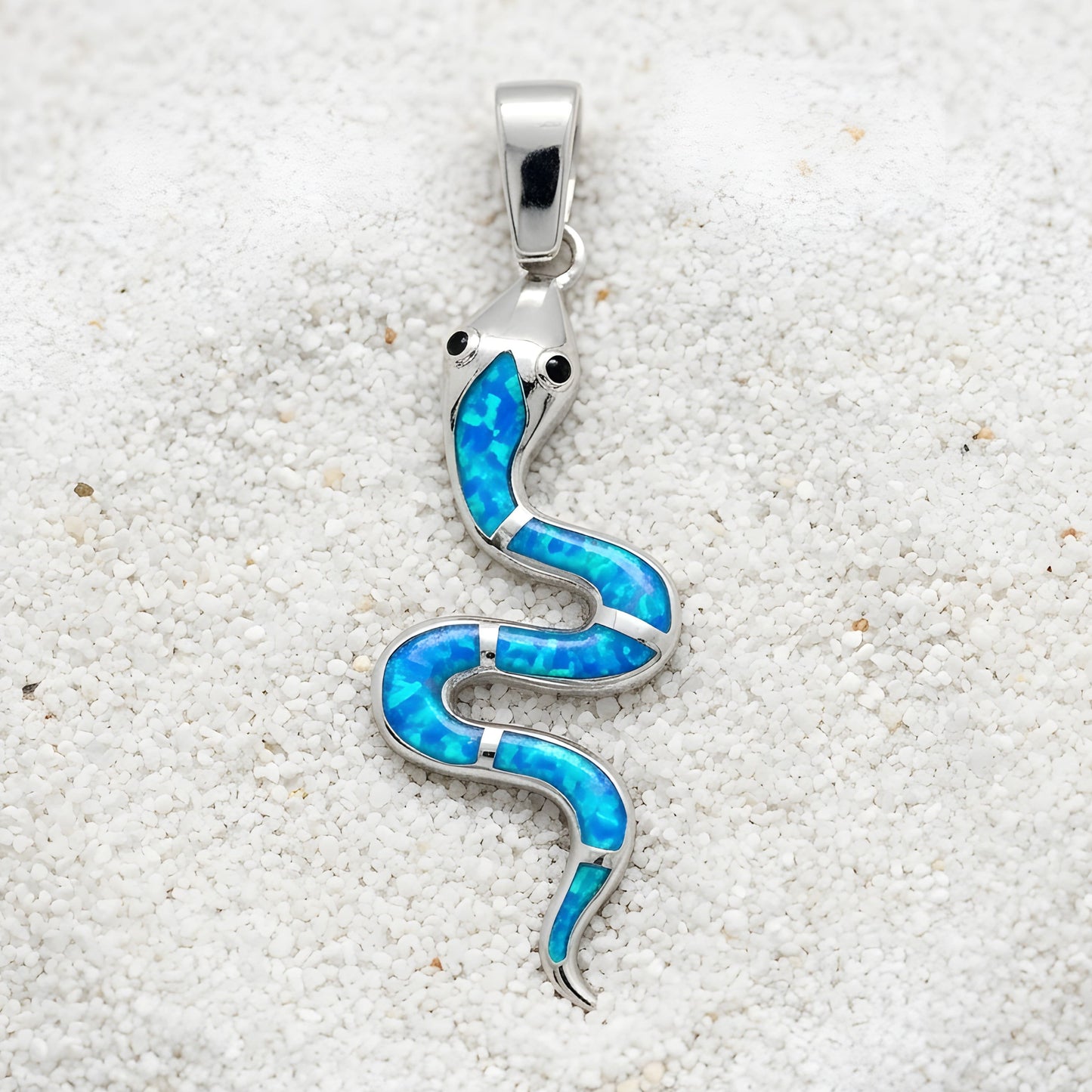 925 sterling silver snake pendant with blue opal