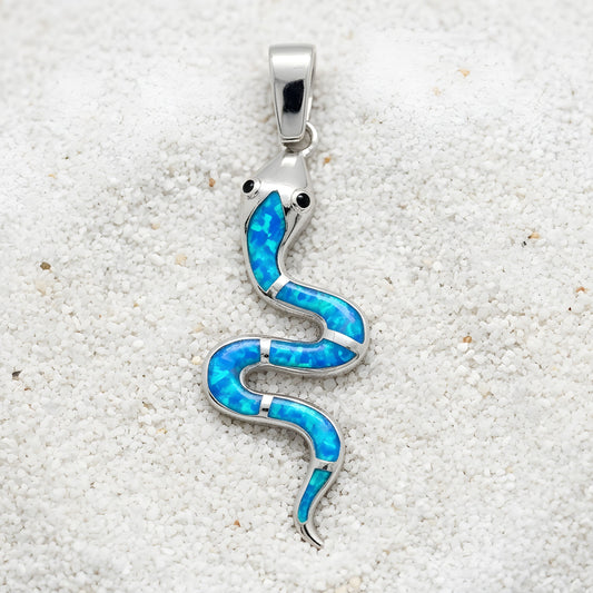 925 sterling silver snake pendant with blue opal