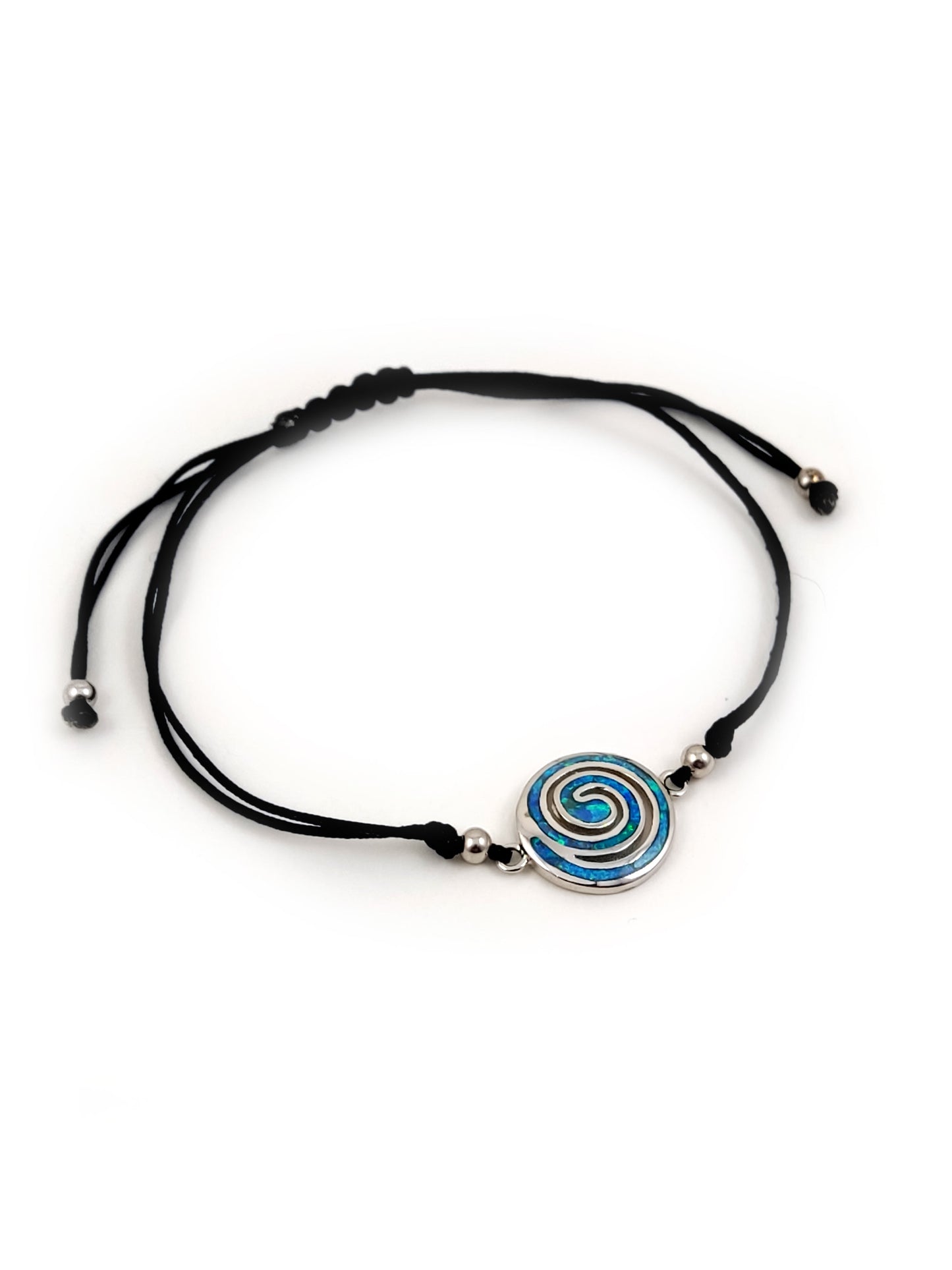 Greek Spiral Silver Blue Opal Cord Macrame Bracelet 14mm