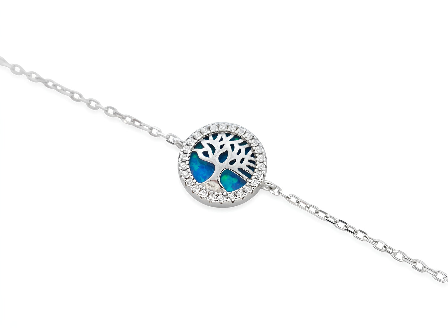 Fine silver Tree of Life bracelet with sparkling cubic zirconia