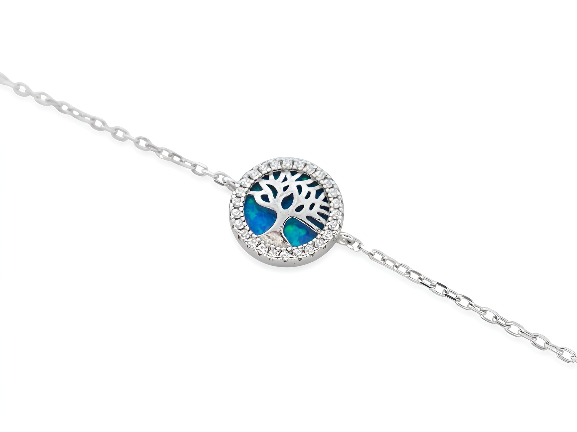Fine silver Tree of Life bracelet with sparkling cubic zirconia