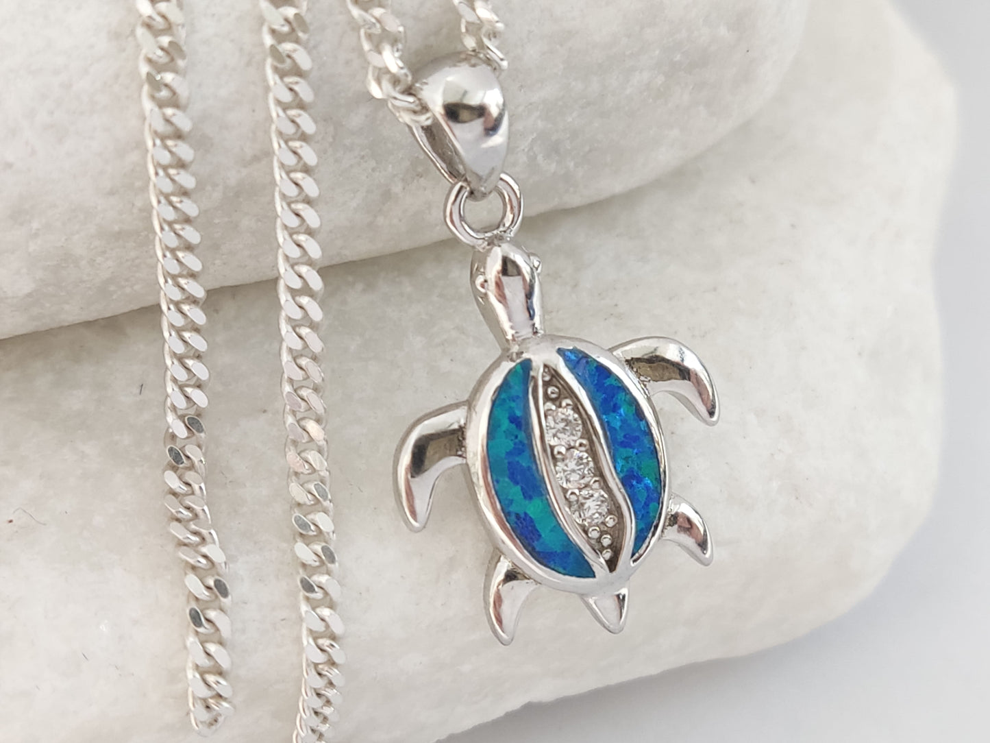 Blue Opal Sea Turtle Pendant Handmade in Greece