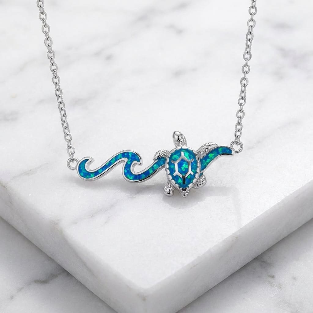 Hallmarked 925 sterling silver ocean-inspired turtle pendant necklace
