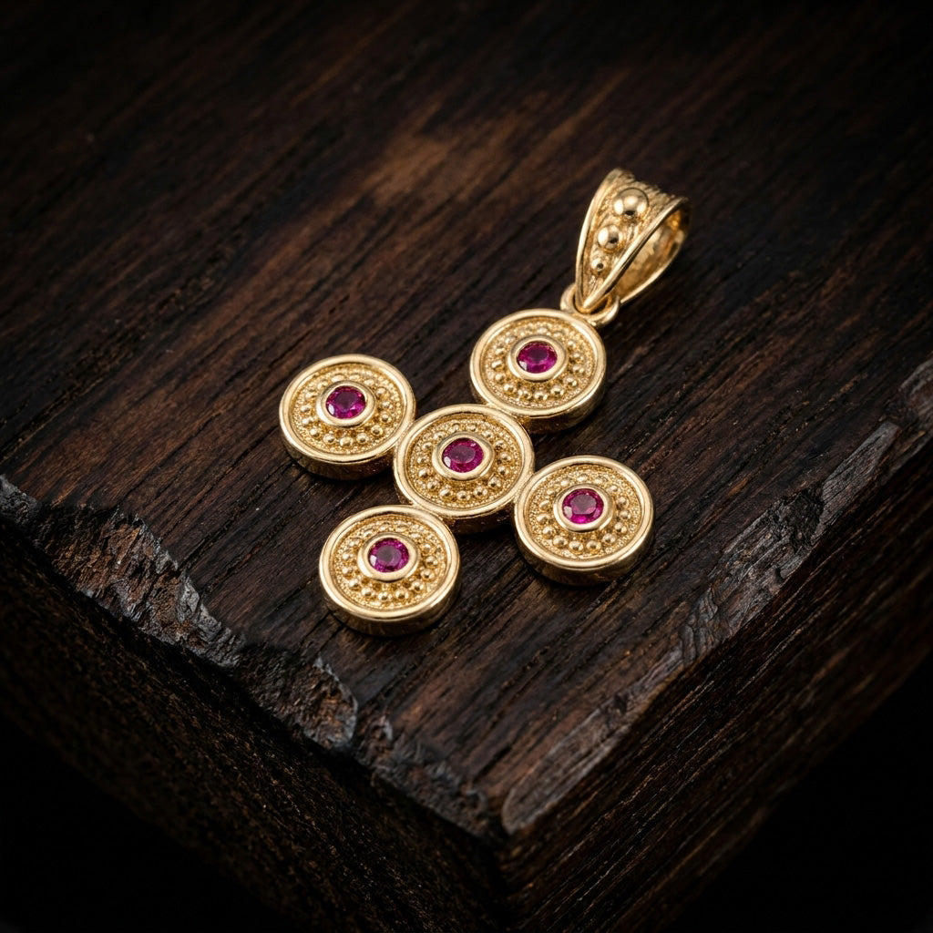 Gold plated sterling silver 925 cross with ruby zirconia
