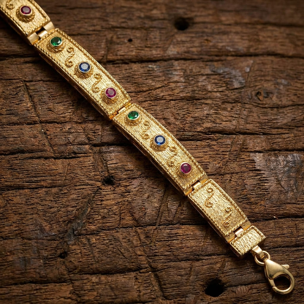 Elegant Byzantine chain bracelet with gold plating and colorful cubic zirconia