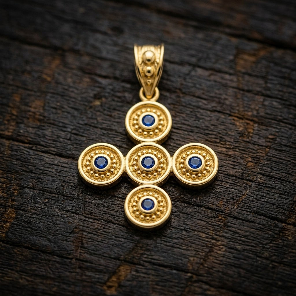 Greek 925 silver cross blue zirconia