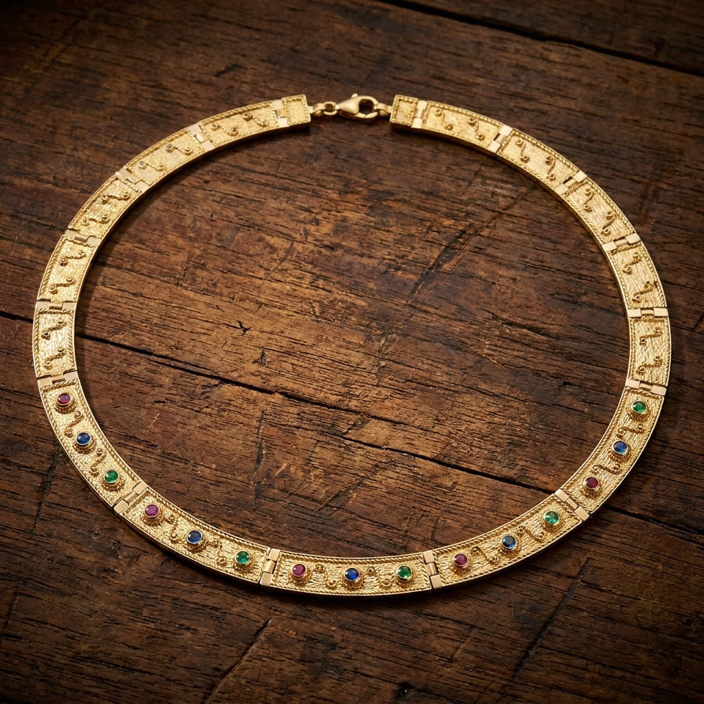 Luxury Gold Plated Byzantine Jewelry Necklace Made in Greece Hallmarked 925