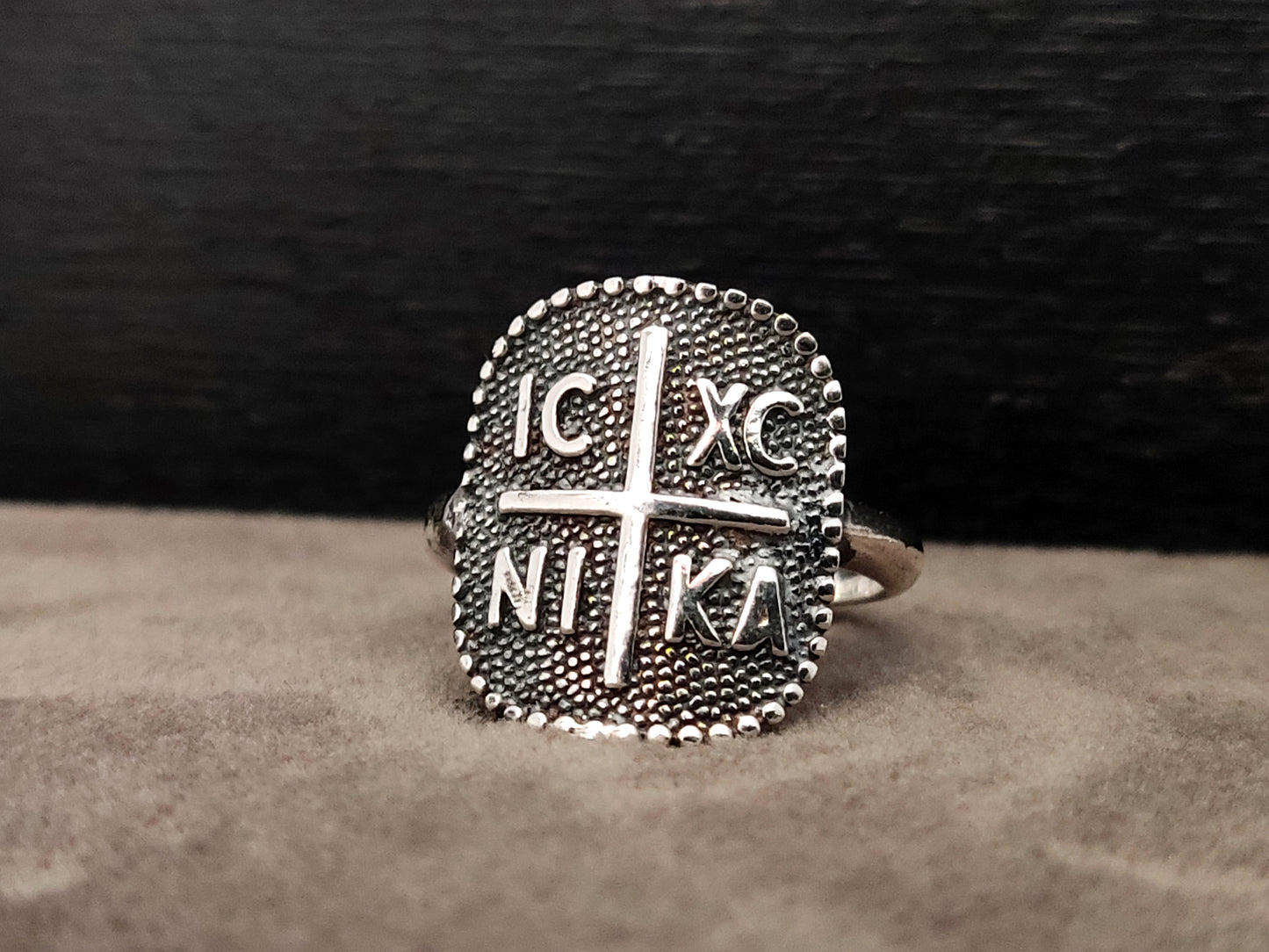 Byzantine Konstantinato Cross Silver Greek Ring 17x15mm