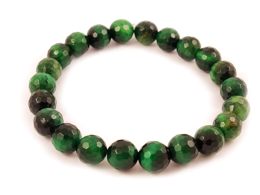 Natural Green Cat's Eye Bracelet with Genuine Faceted Stones 8mm