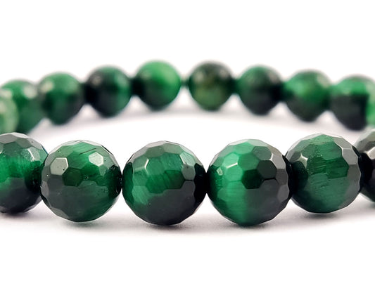 Natural Green Cat's Eye Bracelet with Genuine Faceted Stones 8mm