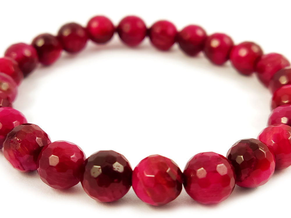 Natural Red Cat's Eye Bracelet with Genuine Faceted Stones 8mm