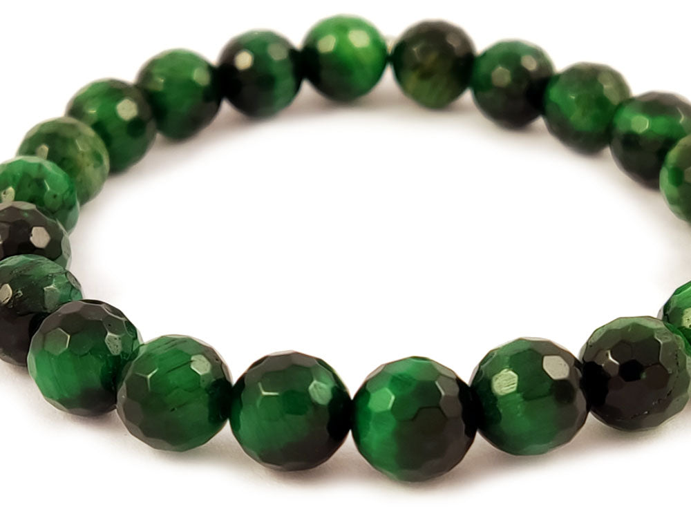 Natural Green Cat's Eye Bracelet with Genuine Faceted Stones 8mm