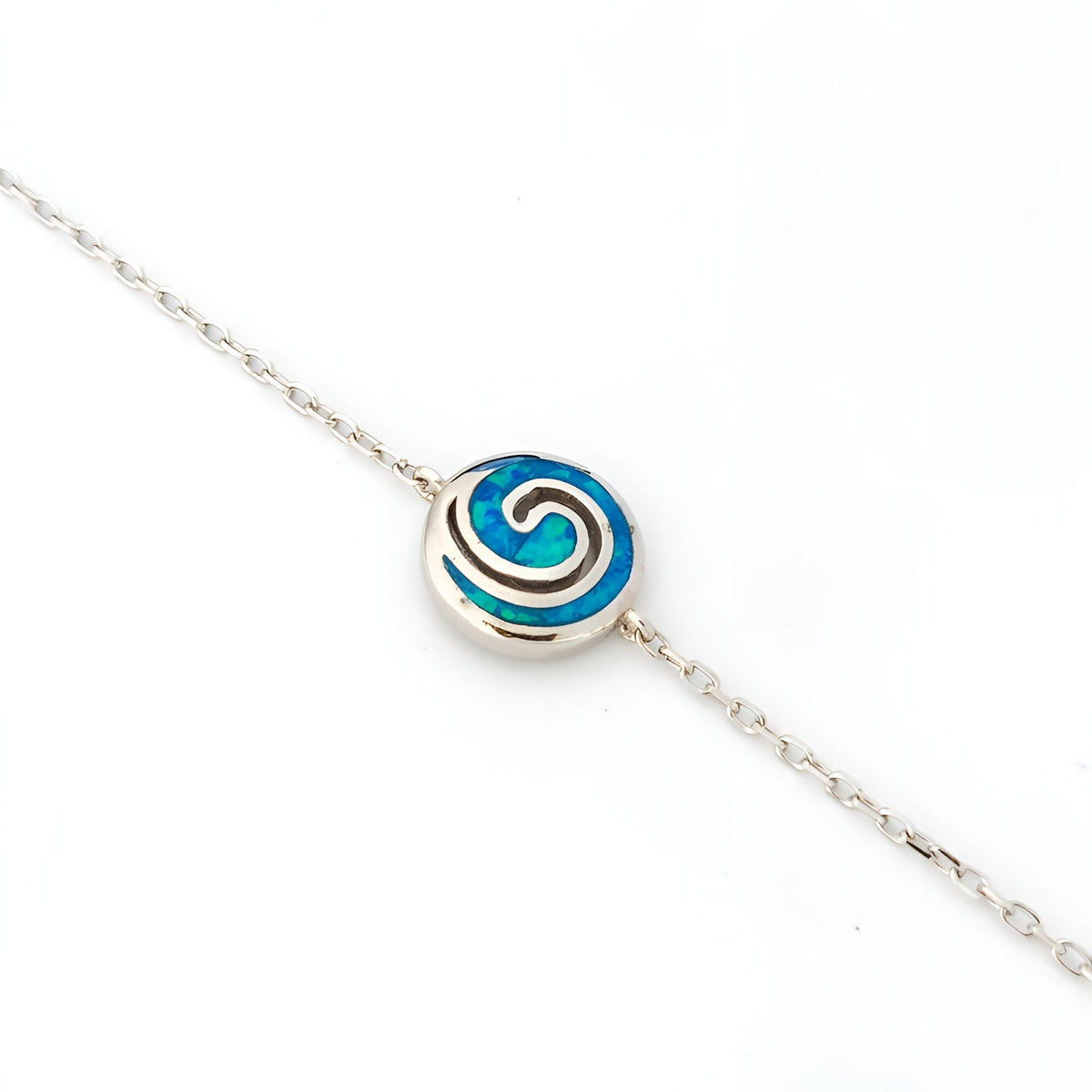 Greek spiral sterling silver chain bracelet