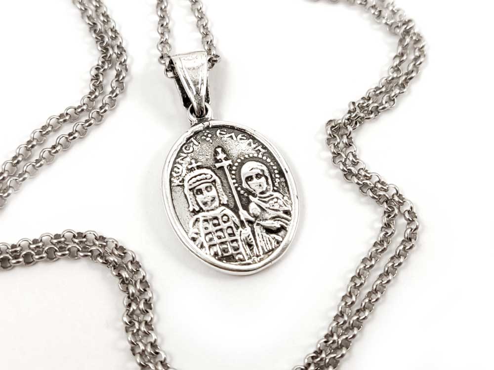 Greek-made Sterling Silver 925 Byzantine Konstantinato Pendant with hallmark, free worldwide shipping.