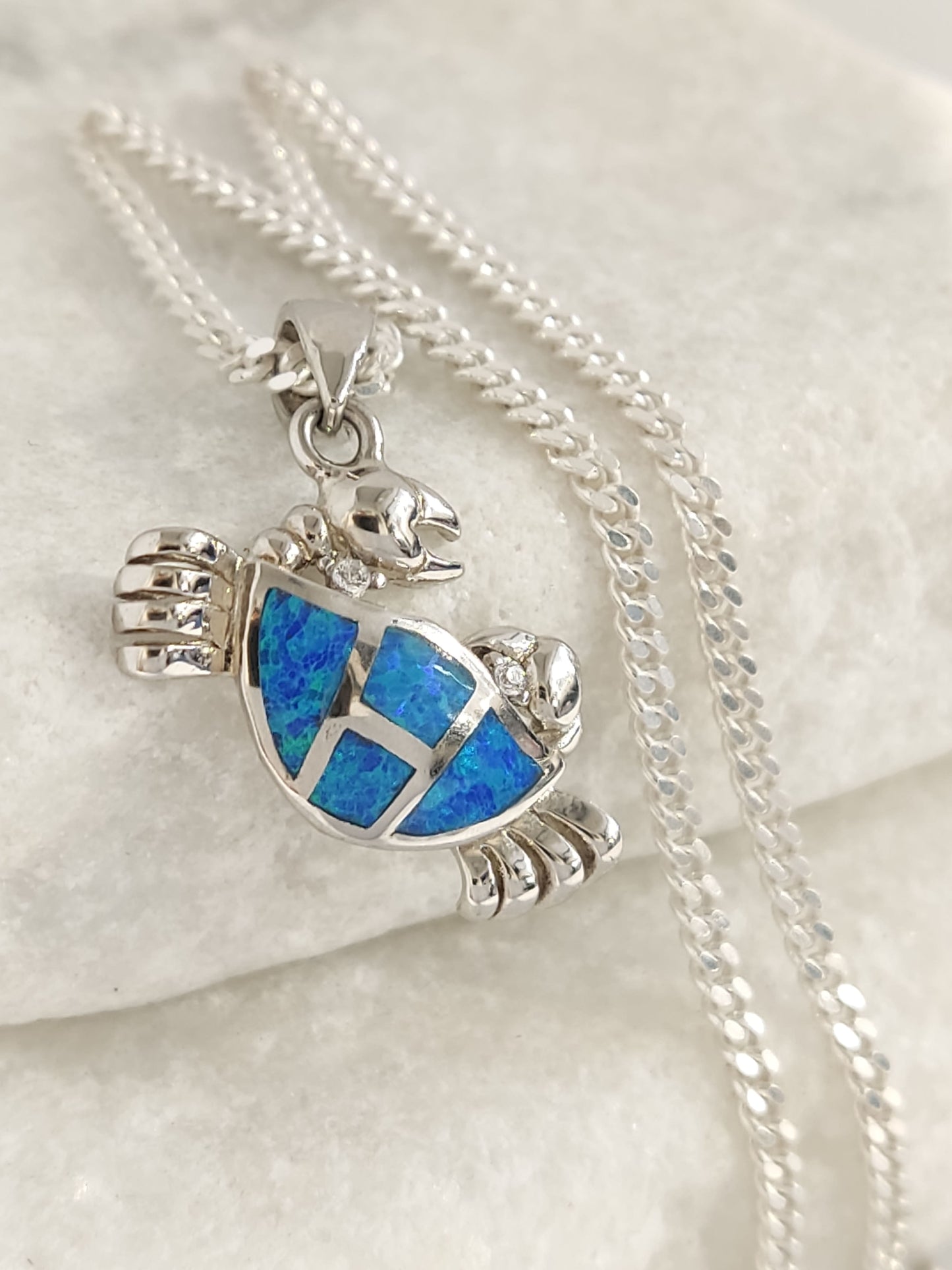 Blue opal crab necklace pendant handmade in Greece